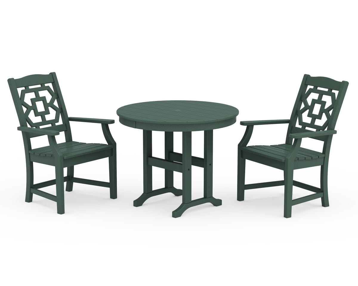 POLYWOOD Chinoiserie 3-Piece Farmhouse Dining Set in Green