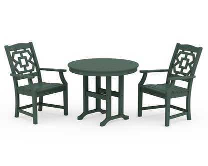 POLYWOOD Chinoiserie 3-Piece Farmhouse Dining Set in Green
