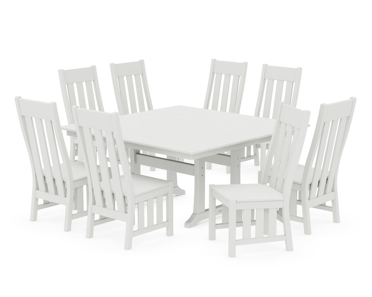 POLYWOOD Acadia Side Chair 9-Piece Square Farmhouse Dining Set with Trestle Legs in Vintage White