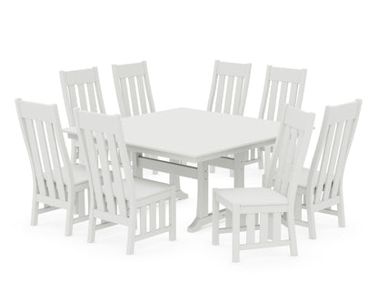 POLYWOOD Acadia Side Chair 9-Piece Square Farmhouse Dining Set with Trestle Legs in Vintage White