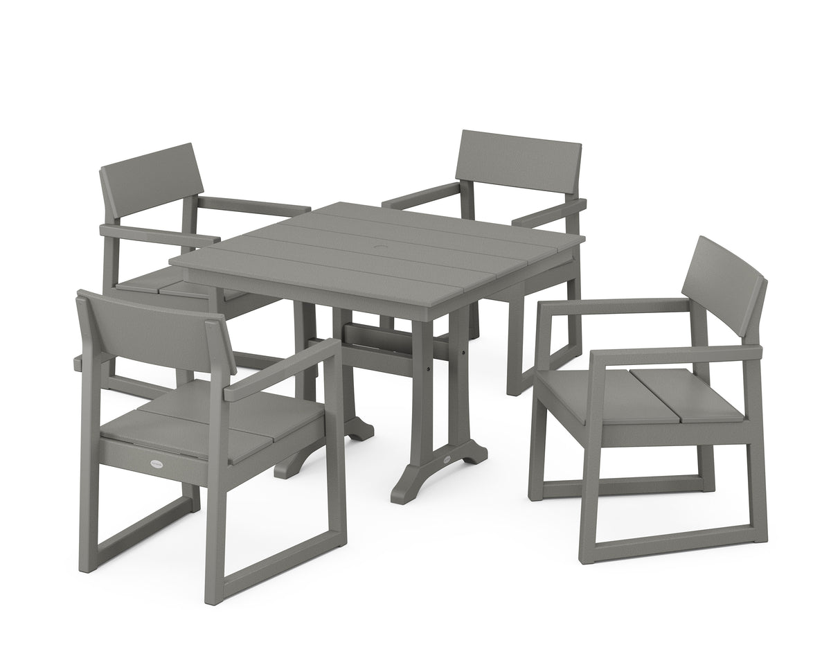 POLYWOOD EDGE 5-Piece Farmhouse Dining Set with Trestle Legs in Slate Grey