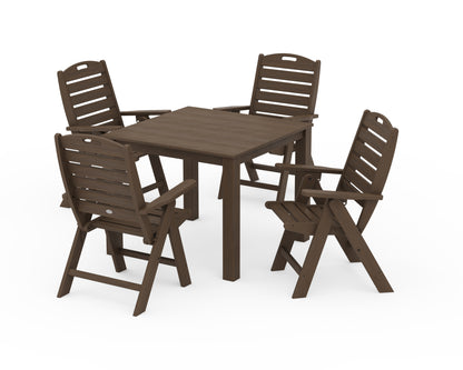 POLYWOOD Nautical Folding Highback Chair 5-Piece Parsons Dining Set in Kona
