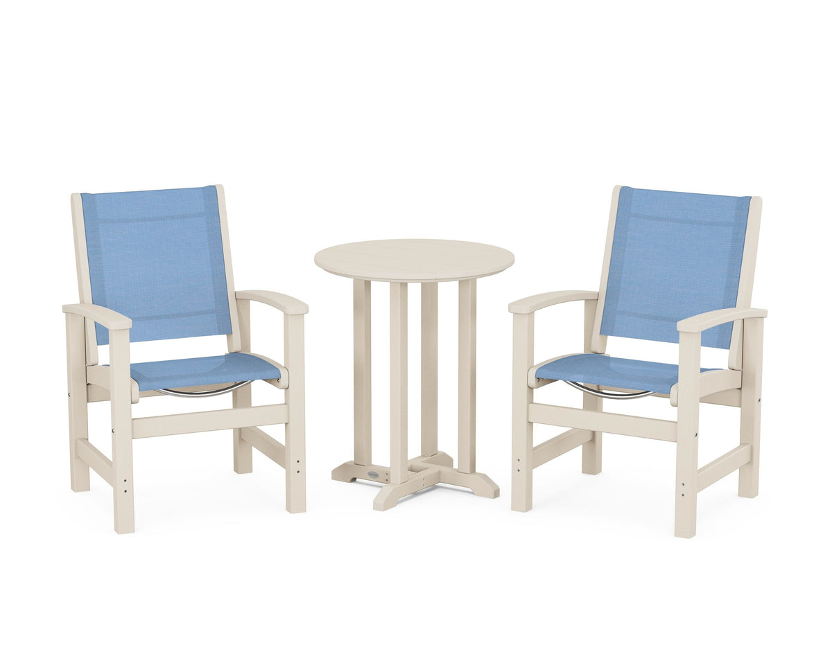 POLYWOOD Coastal 3-Piece Round Bistro Dining Set in Sand / Poolside