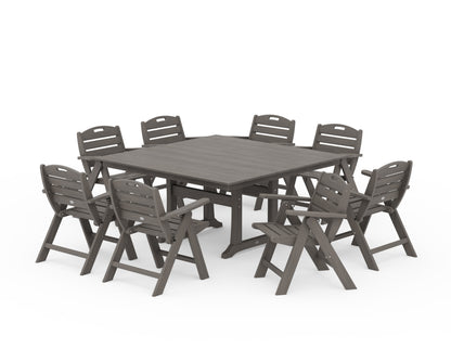 POLYWOOD Nautical Lowback 9-Piece Square Farmhouse Dining Set with Trestle Legs in Driftwood
