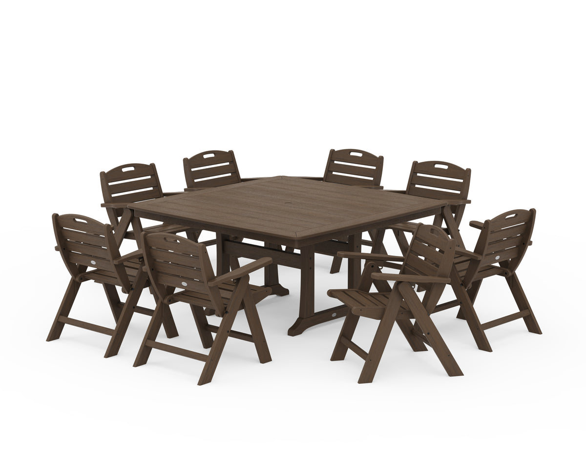 POLYWOOD Nautical Lowback 9-Piece Square Dining Set with Trestle Legs in Kona