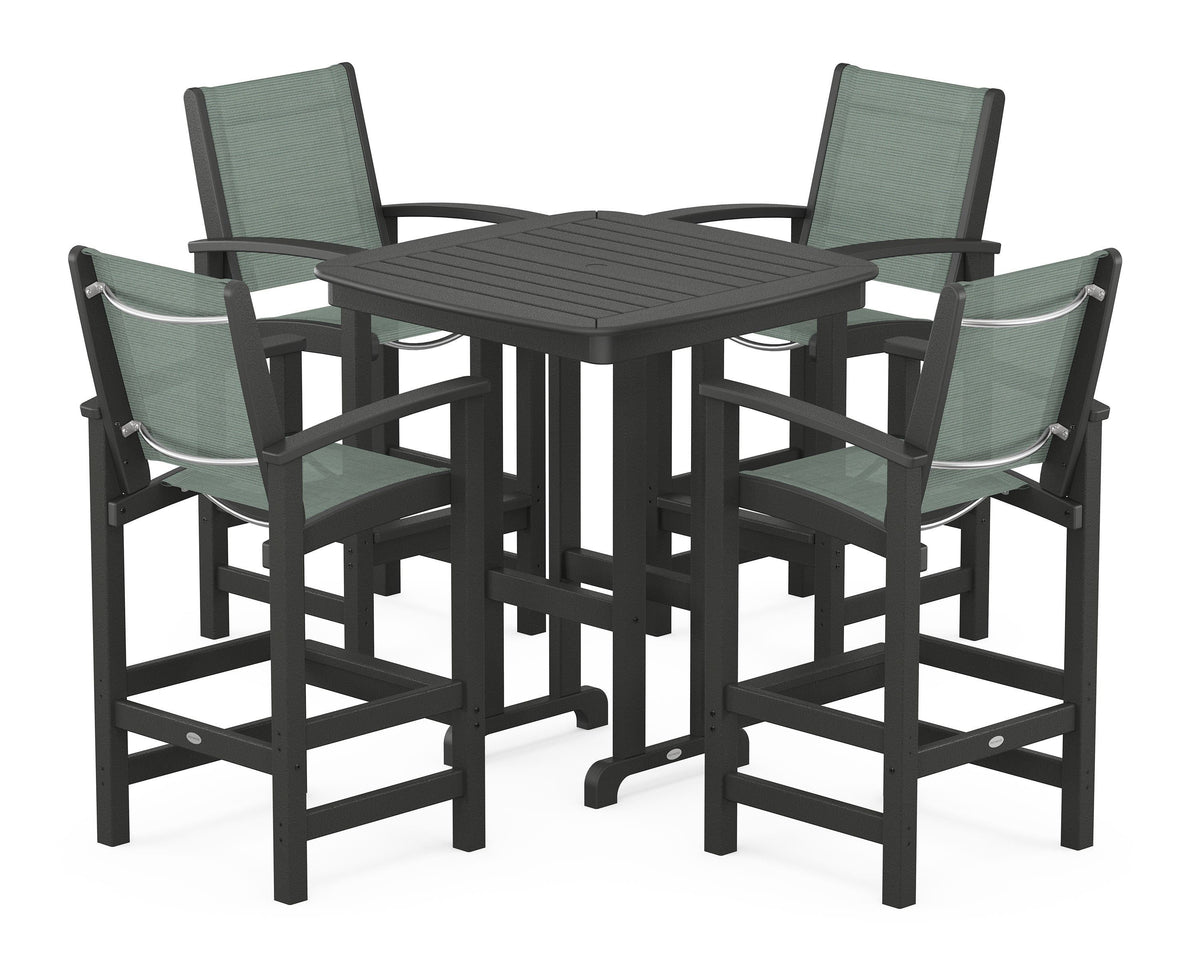 POLYWOOD Coastal 5-Piece Bar Set in Black / Dupioni Sea Mist