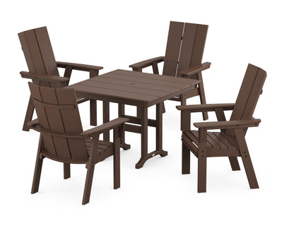 POLYWOOD Modern Curveback Adirondack 5-Piece Farmhouse Dining Set in Mahogany
