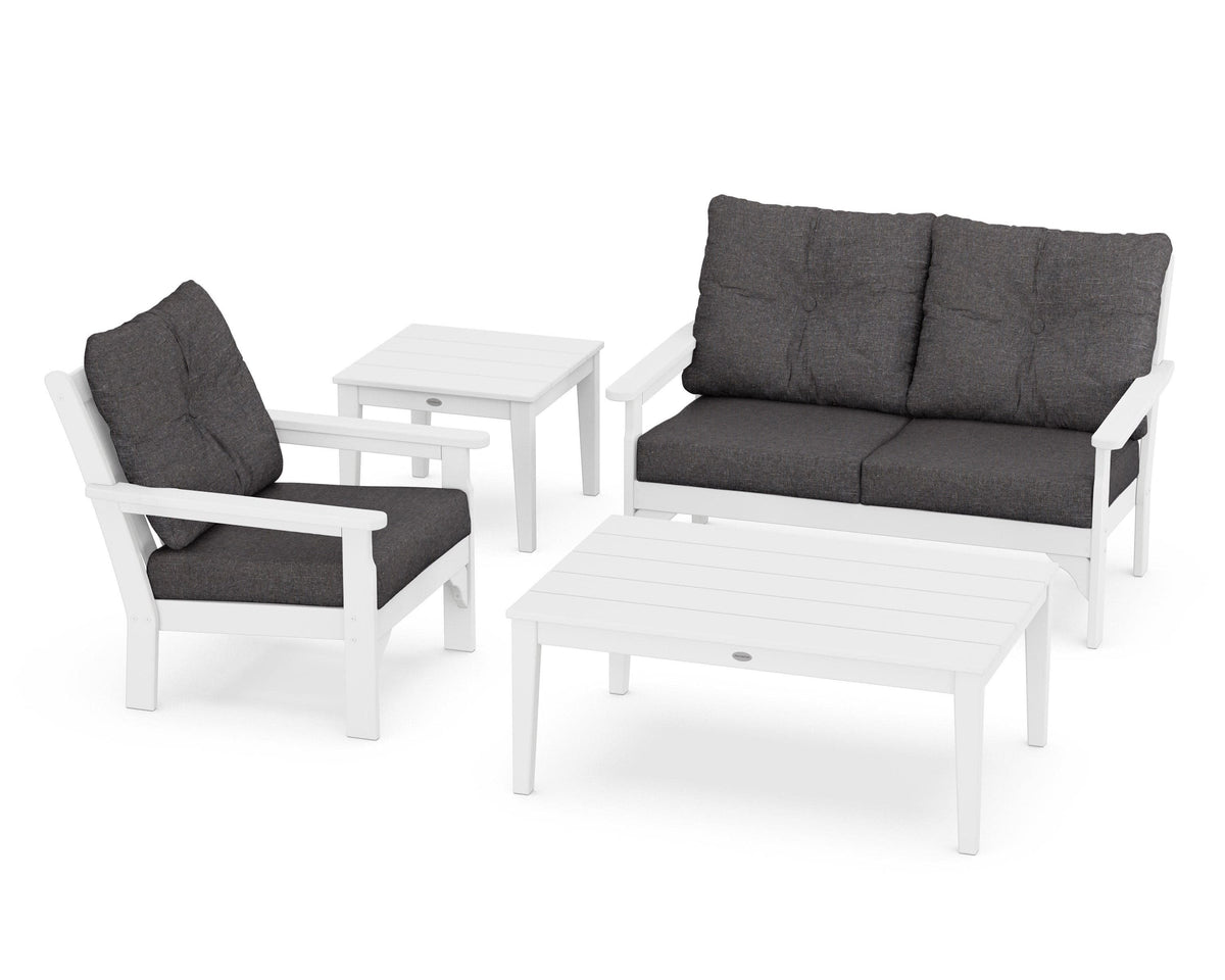 POLYWOOD Vineyard 4-Piece Deep Seating Set in White / Ash Charcoal