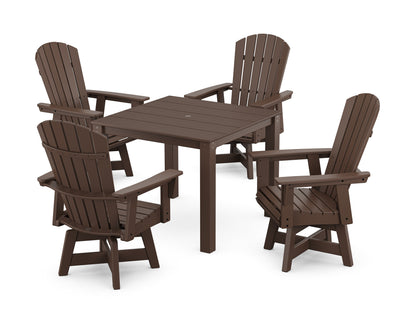 POLYWOOD Nautical Curveback Adirondack Swivel 5-Piece Parsons Dining Set in Mahogany
