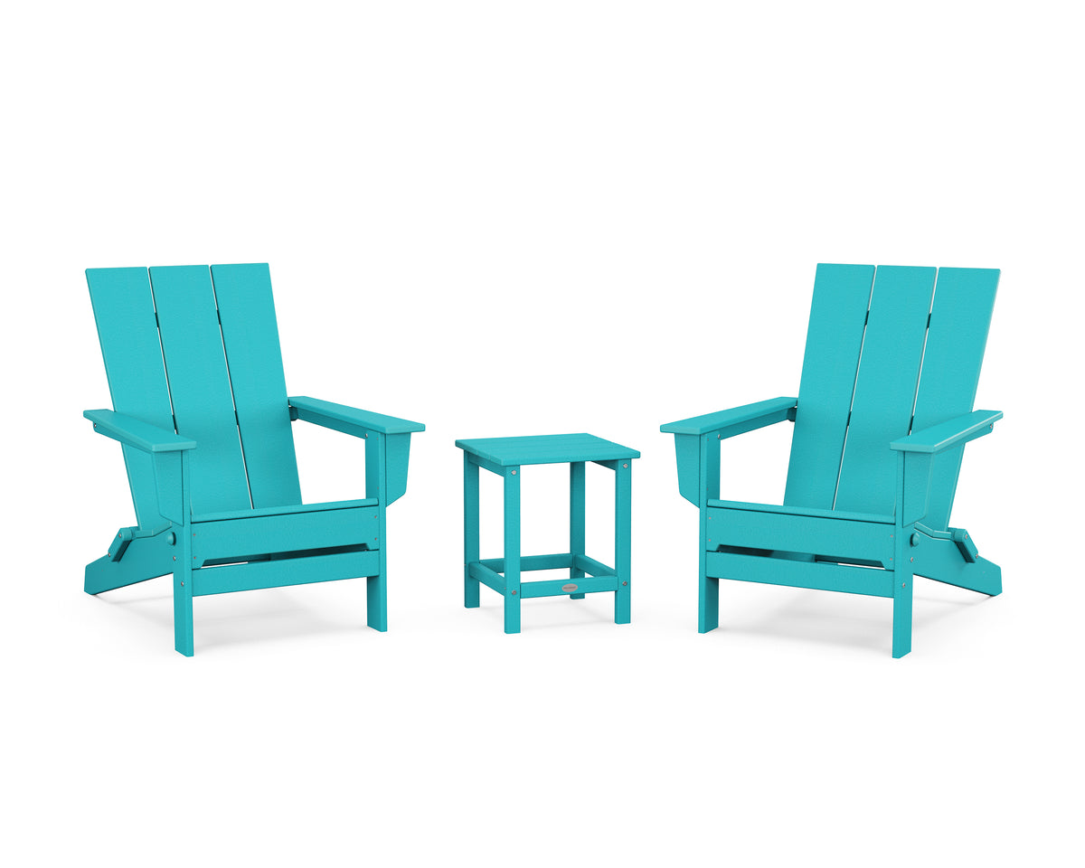 POLYWOOD 3-Piece Modern Studio Folding Adirondack Set in Aruba