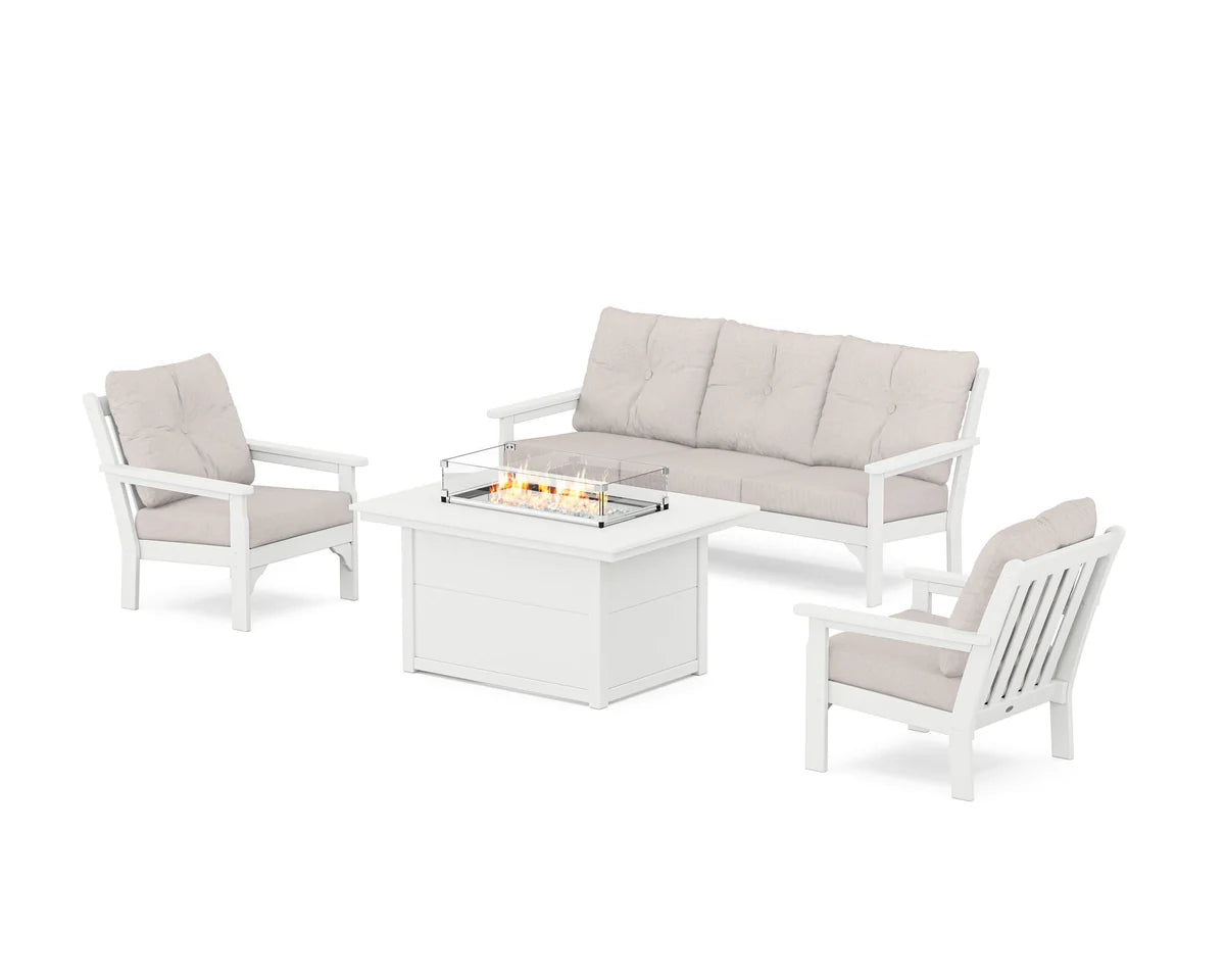 POLYWOOD Vineyard Deep Seating Fire Pit Table Set