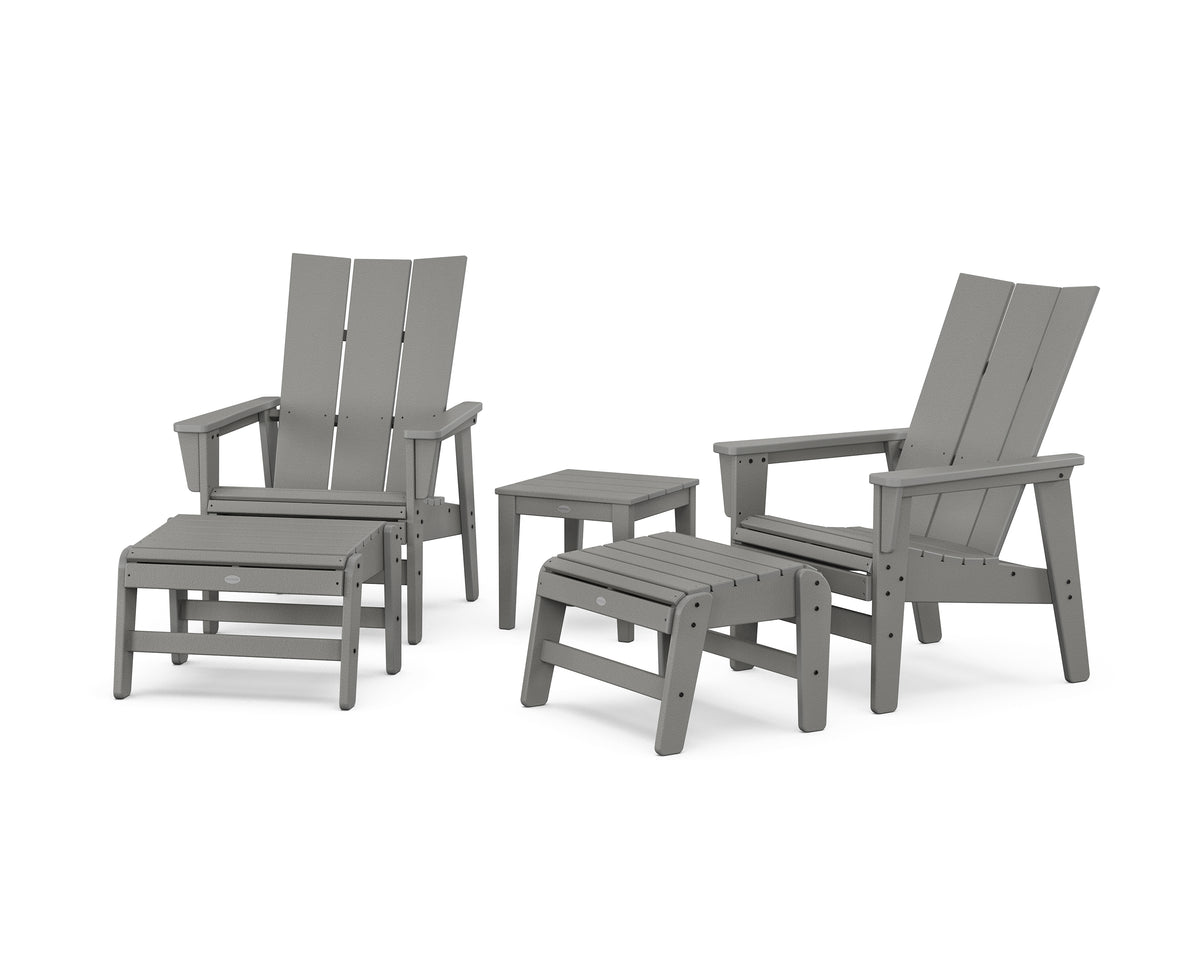 POLYWOOD 5-Piece Modern Grand Upright Adirondack Set with Ottomans and Side Table in Slate Grey