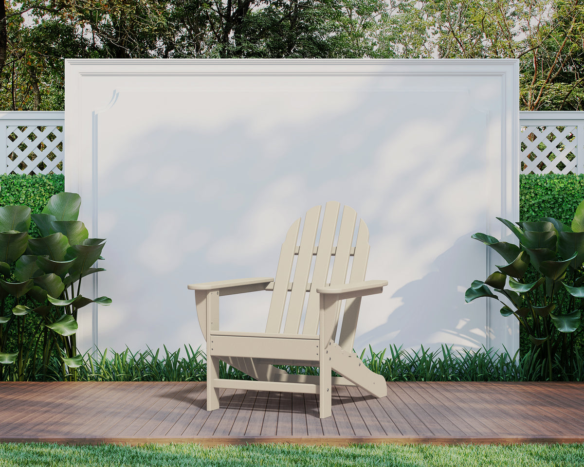 POLYWOOD Classic Adirondack Chair in Sand styled outdoors