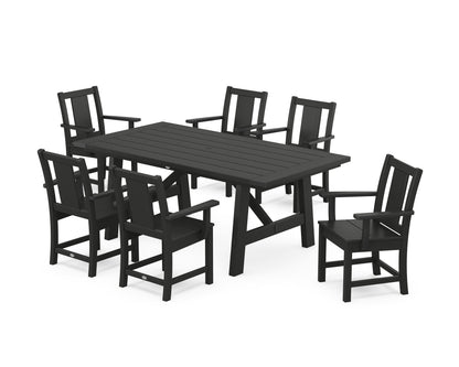 POLYWOOD Prairie Arm Chair 7-Piece Rustic Farmhouse Dining Set in Black