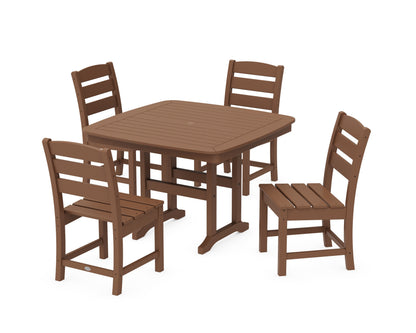POLYWOOD Lakeside Side Chair 5-Piece Dining Set with Trestle Legs - 44" Table in Teak