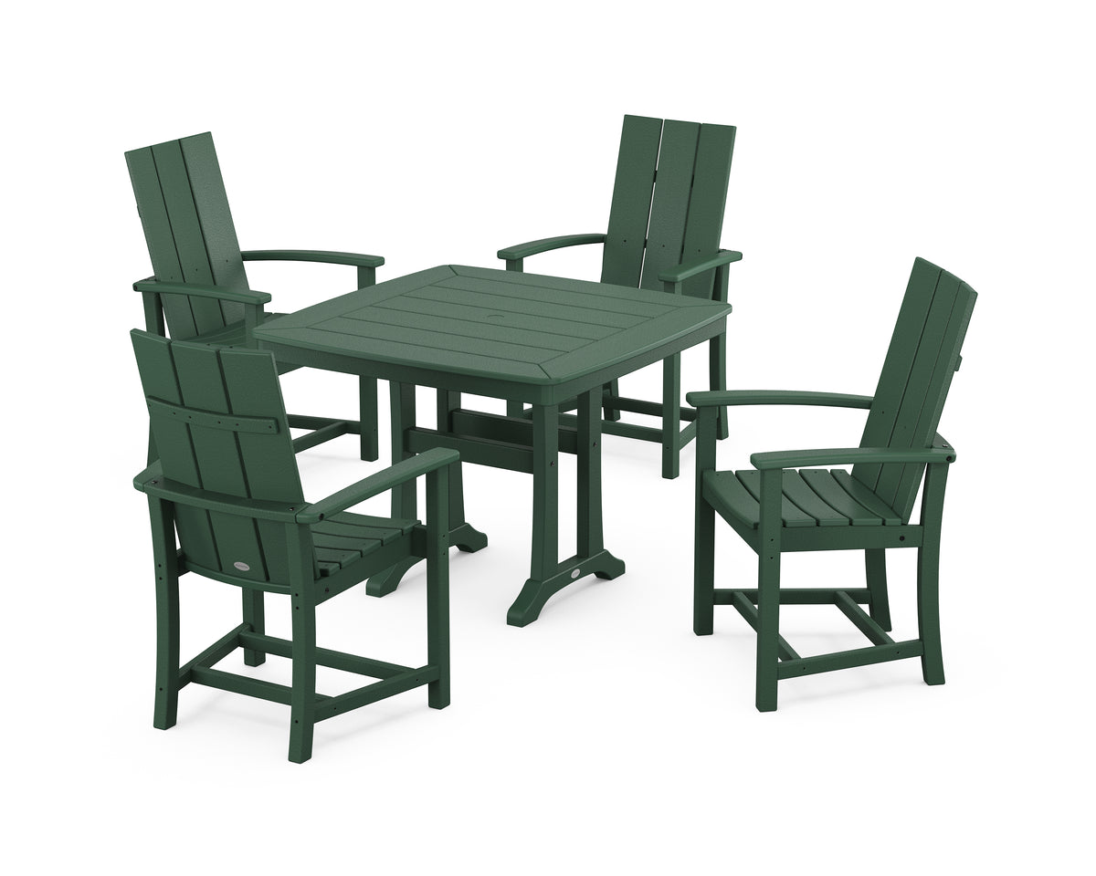 POLYWOOD Modern Adirondack 5-Piece Dining Set with Trestle Legs with Modern Adirondack Dining Chair in Green