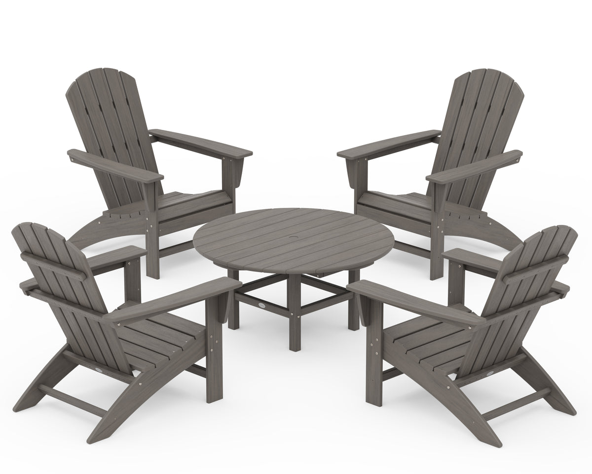 POLYWOOD Nautical 5-Piece Adirondack Chair Conversation Set in Driftwood