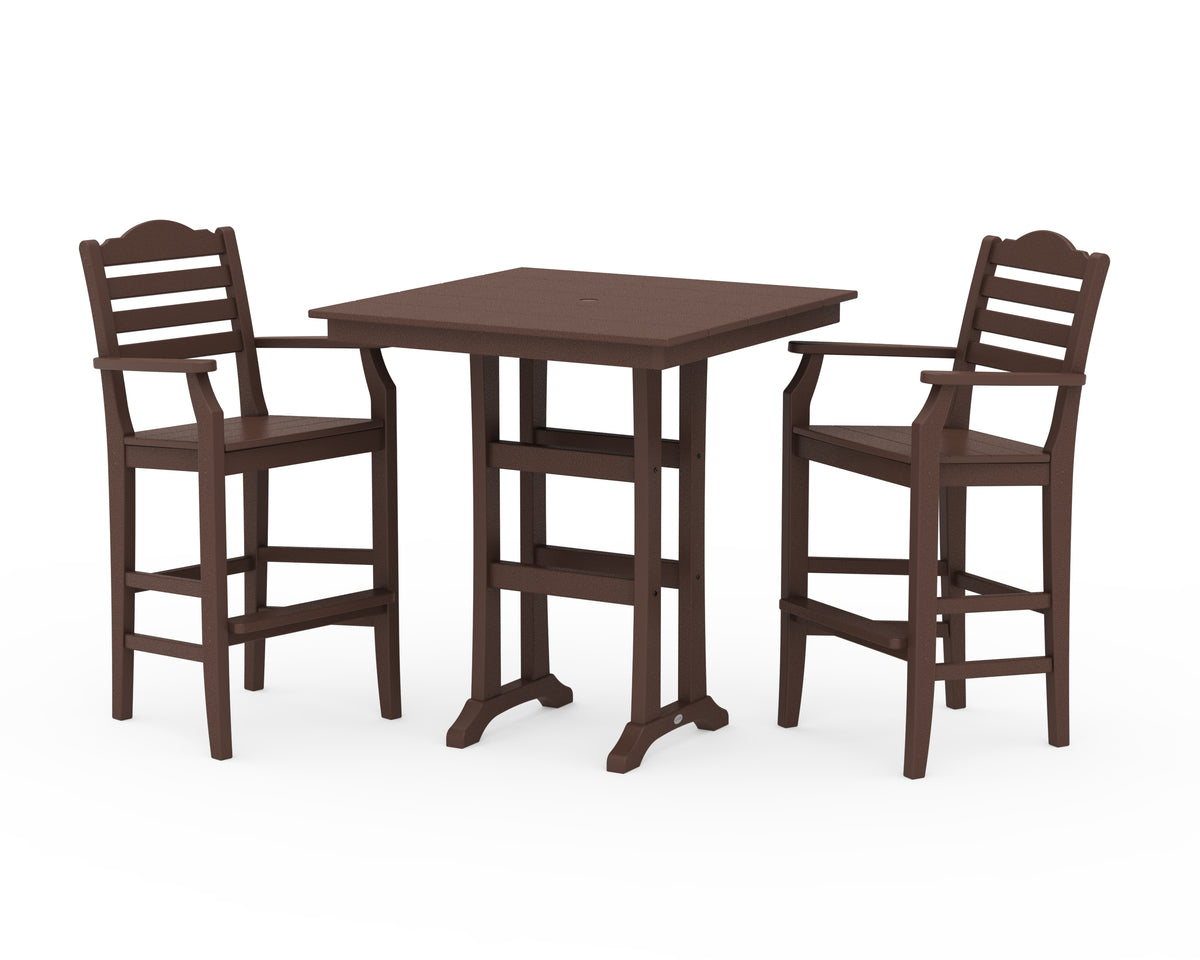 POLYWOOD Savannah 3-Piece Farmhouse Bar Set with Trestle Legs in Mahogany