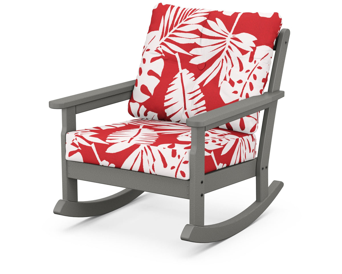 POLYWOOD Vineyard Deep Seating Rocking Chair in Slate Grey / Leaf Crimson