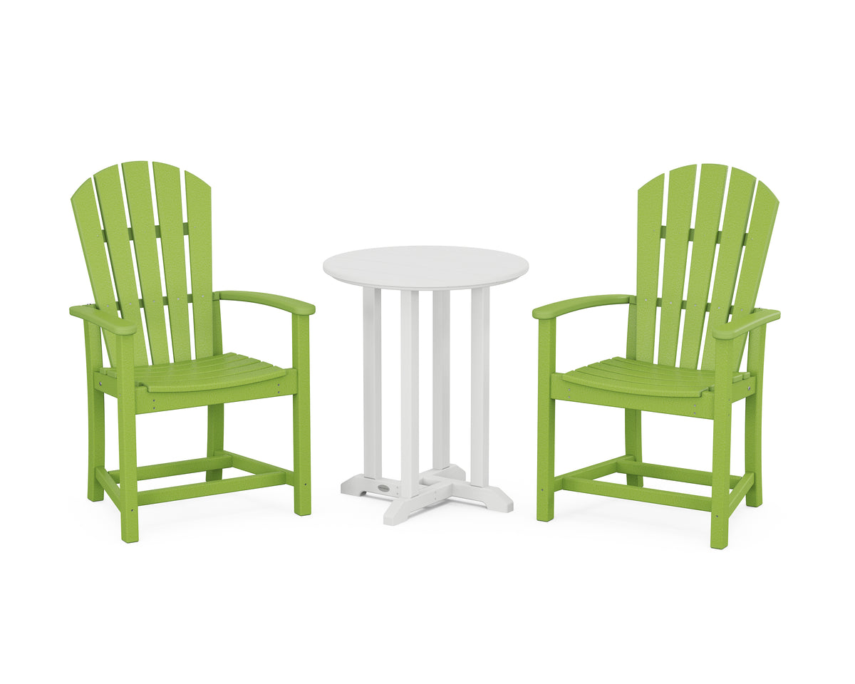 POLYWOOD Palm Coast 3-Piece Round Farmhouse Bistro Dining Set in Lime / White