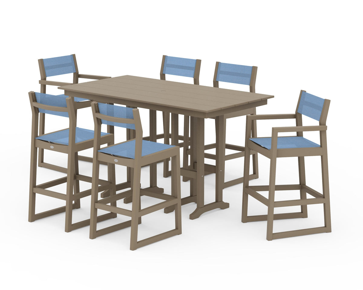 POLYWOOD EDGE Sling 7-Piece Farmhouse Bar Set in Vintage Sahara / Poolside