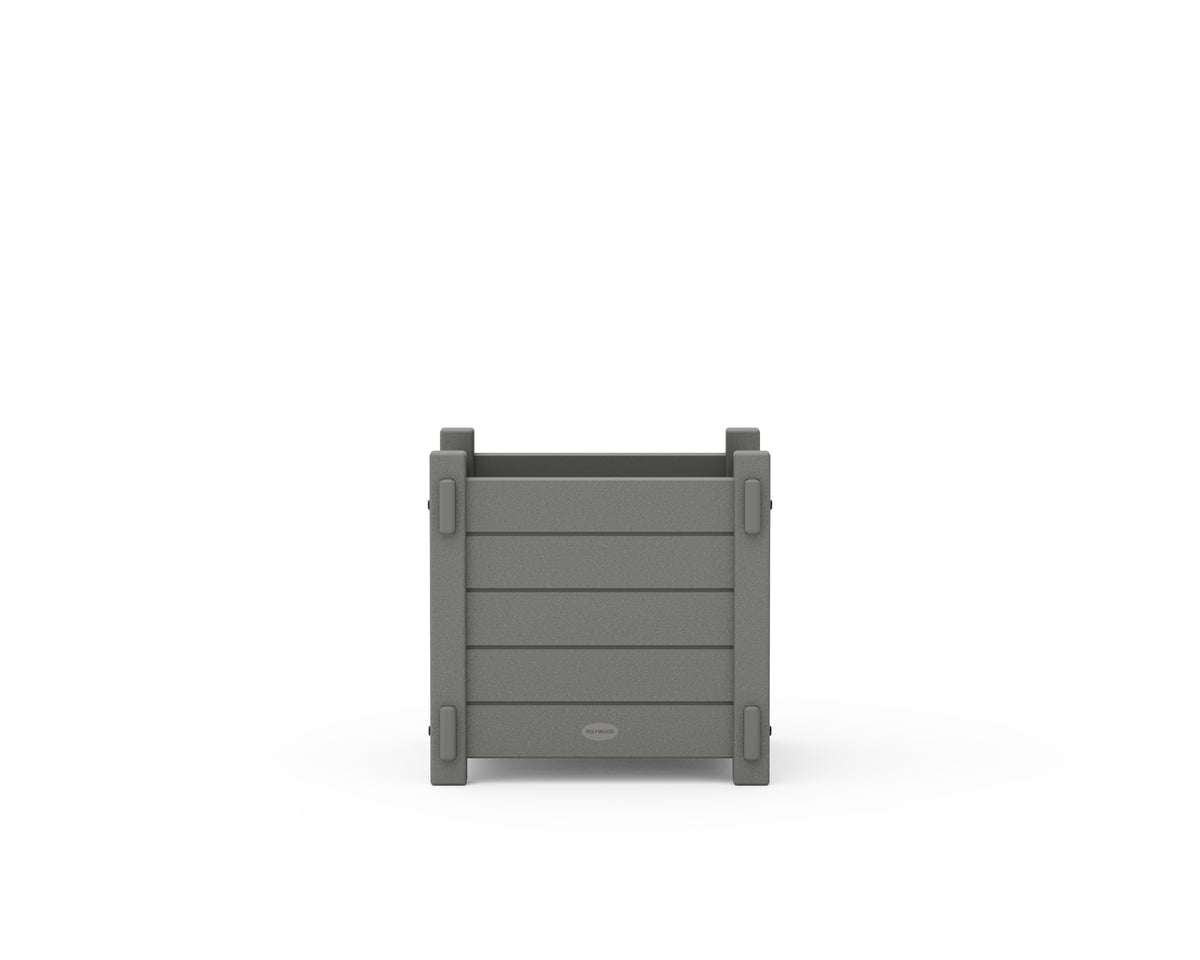 Angled view of the POLYWOOD Nautical Square Planter Box in Slate Grey