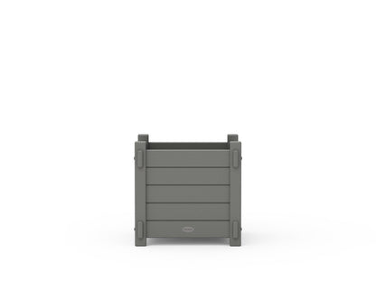 Angled view of the POLYWOOD Nautical Square Planter Box in Slate Grey
