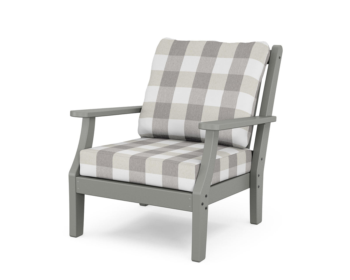 POLYWOOD Wovendale Deep Seating Chair in Slate Grey / Buffalo Plaid Grey Mist