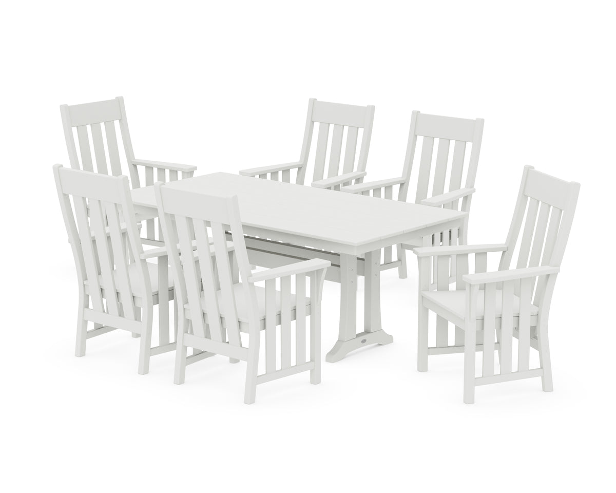POLYWOOD Acadia Arm Chair 7-Piece Farmhouse Dining Set with Trestle Legs in Vintage White