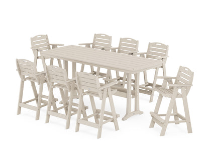 POLYWOOD Nautical 9-Piece Bar Set with Trestle Legs in Sand
