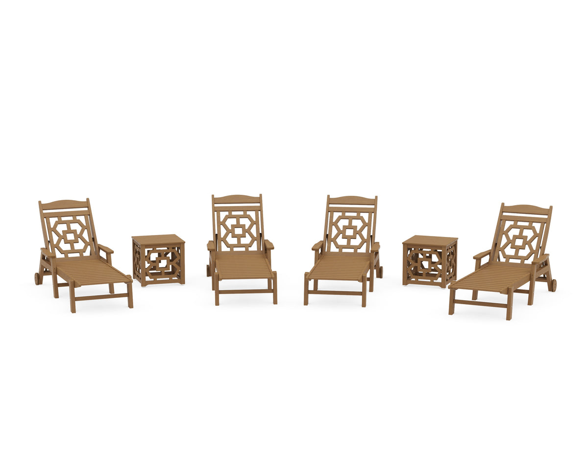 POLYWOOD Chinoiserie 6-Piece Chaise Set in Natural