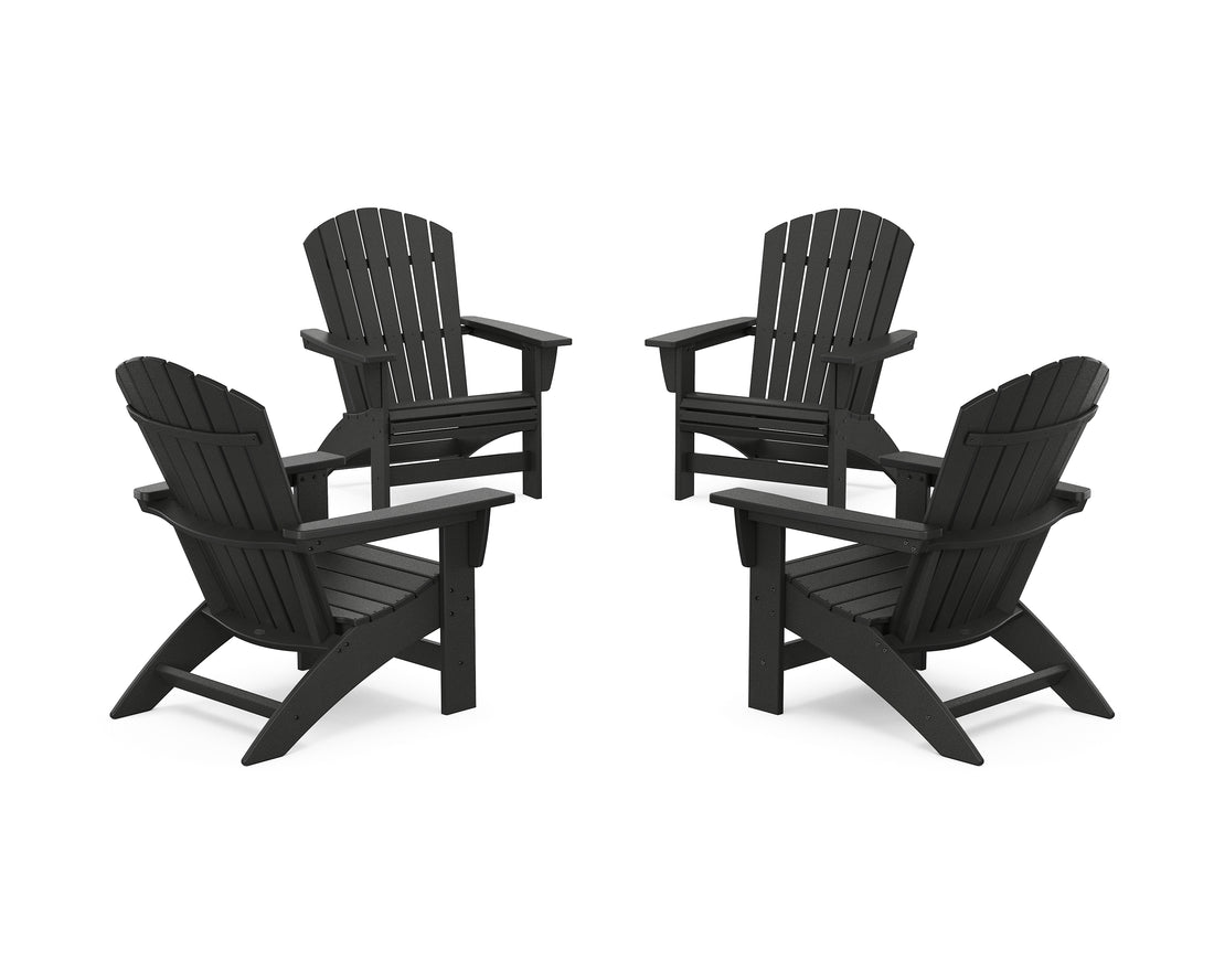 POLYWOOD 4-Piece Nautical Grand Adirondack Chair Conversation Set in Black