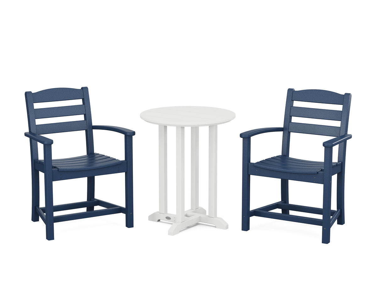 POLYWOOD La Casa Café 3-Piece Round Bistro Dining Set in Navy / White