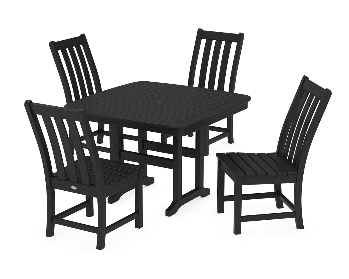 POLYWOOD Vineyard Side Chair 5-Piece Dining Set with Trestle Legs - 44" Table in Black