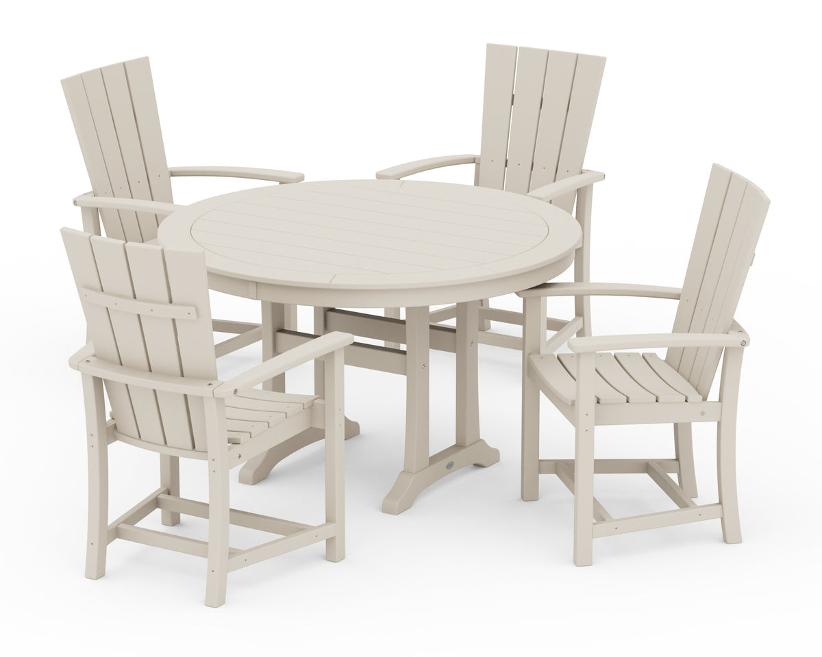 POLYWOOD Quattro 5-Piece Round Dining Set with Trestle Legs in Sand