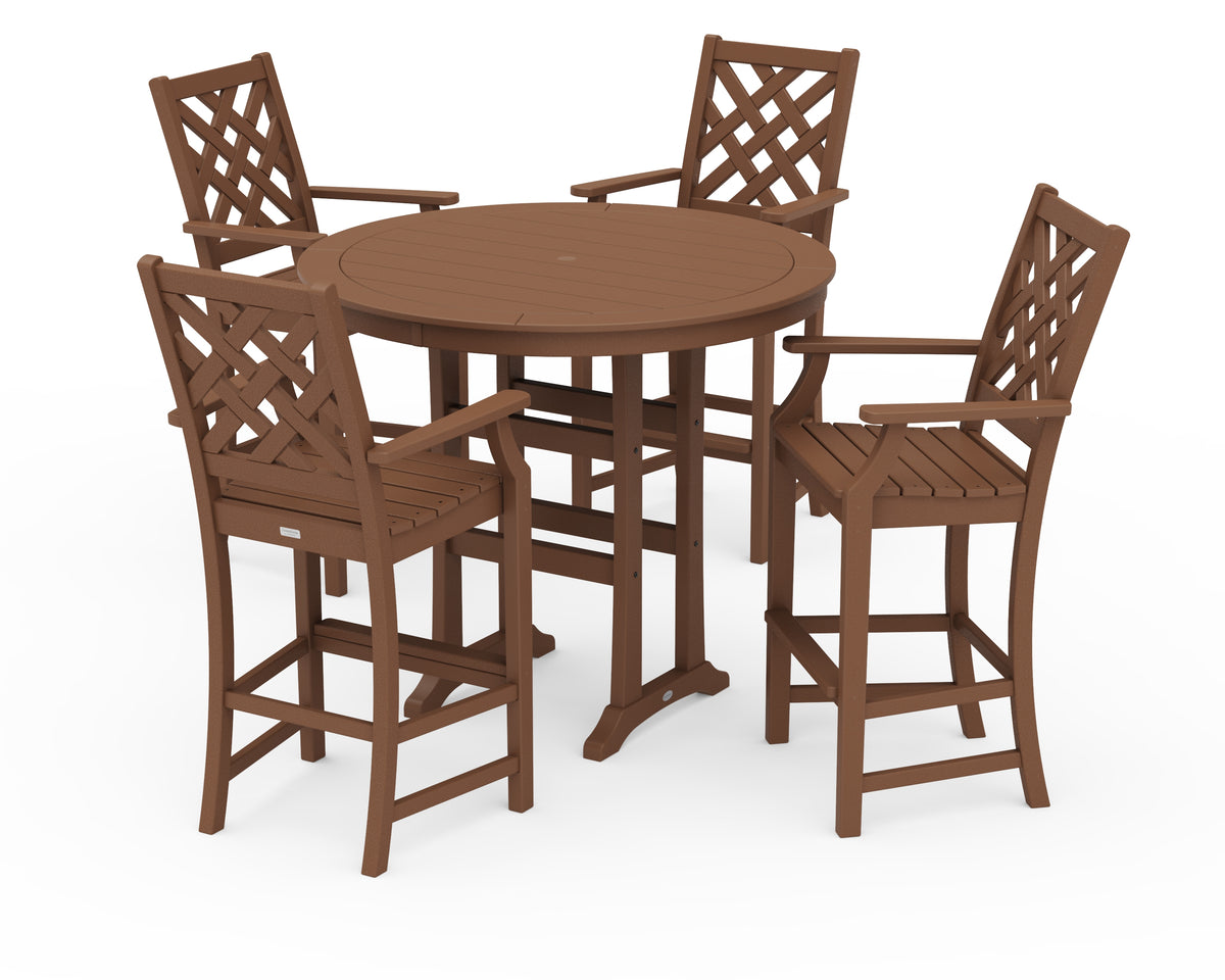 POLYWOOD Country Living Wovendale 5-Piece Round Bar Set in Teak