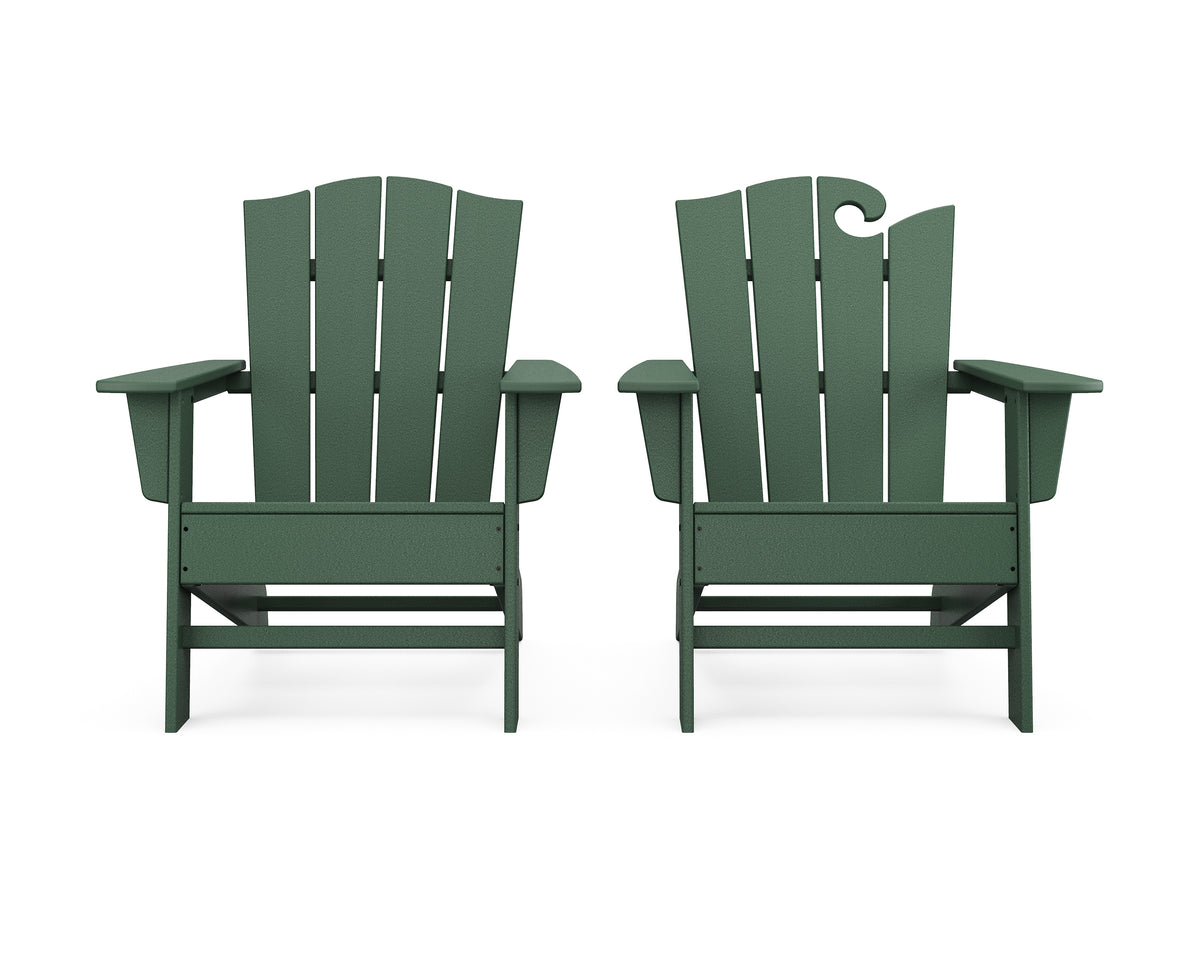 POLYWOOD Wave 2-Piece Adirondack Chair Set with The Crest Chair in Green