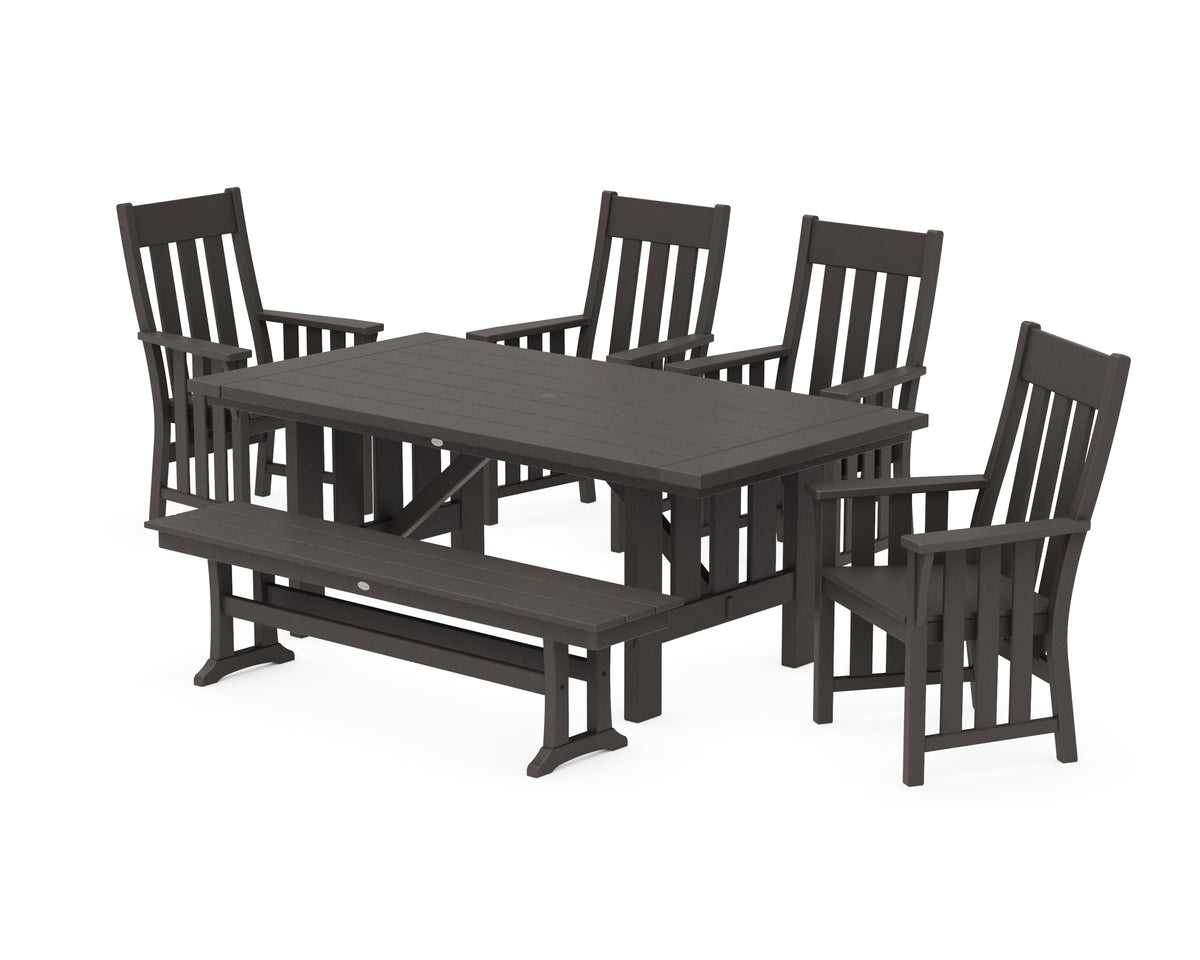 POLYWOOD Acadia 6-Piece Dining Set with Bench in Vintage Coffee