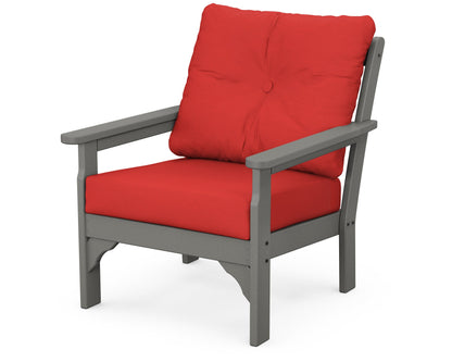 POLYWOOD Vineyard Deep Seating Chair in Slate Grey / Crimson Linen