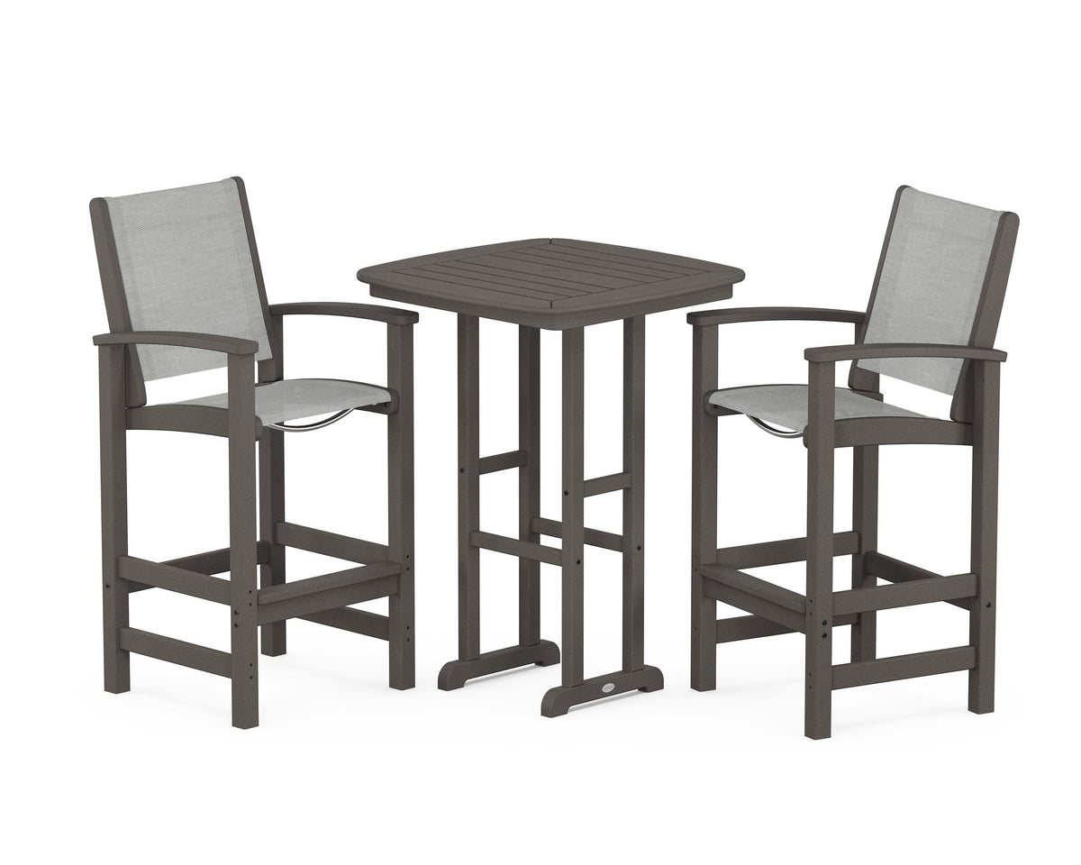 POLYWOOD Coastal 3-Piece Bar Set in Vintage Coffee / Metallic