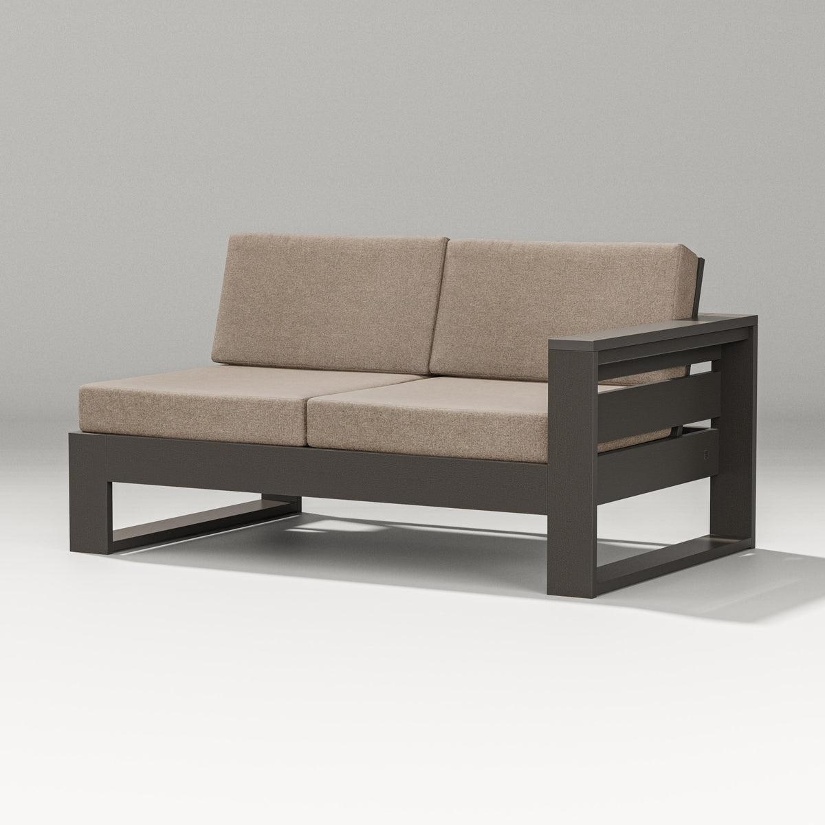 POLYWOOD Latitude Modular Right Arm Loveseat in Vintage Coffee / Spiced Burlap