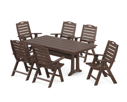 POLYWOOD Nautical Highback 7-Piece Farmhouse Dining Set with Trestle Legs in Mahogany