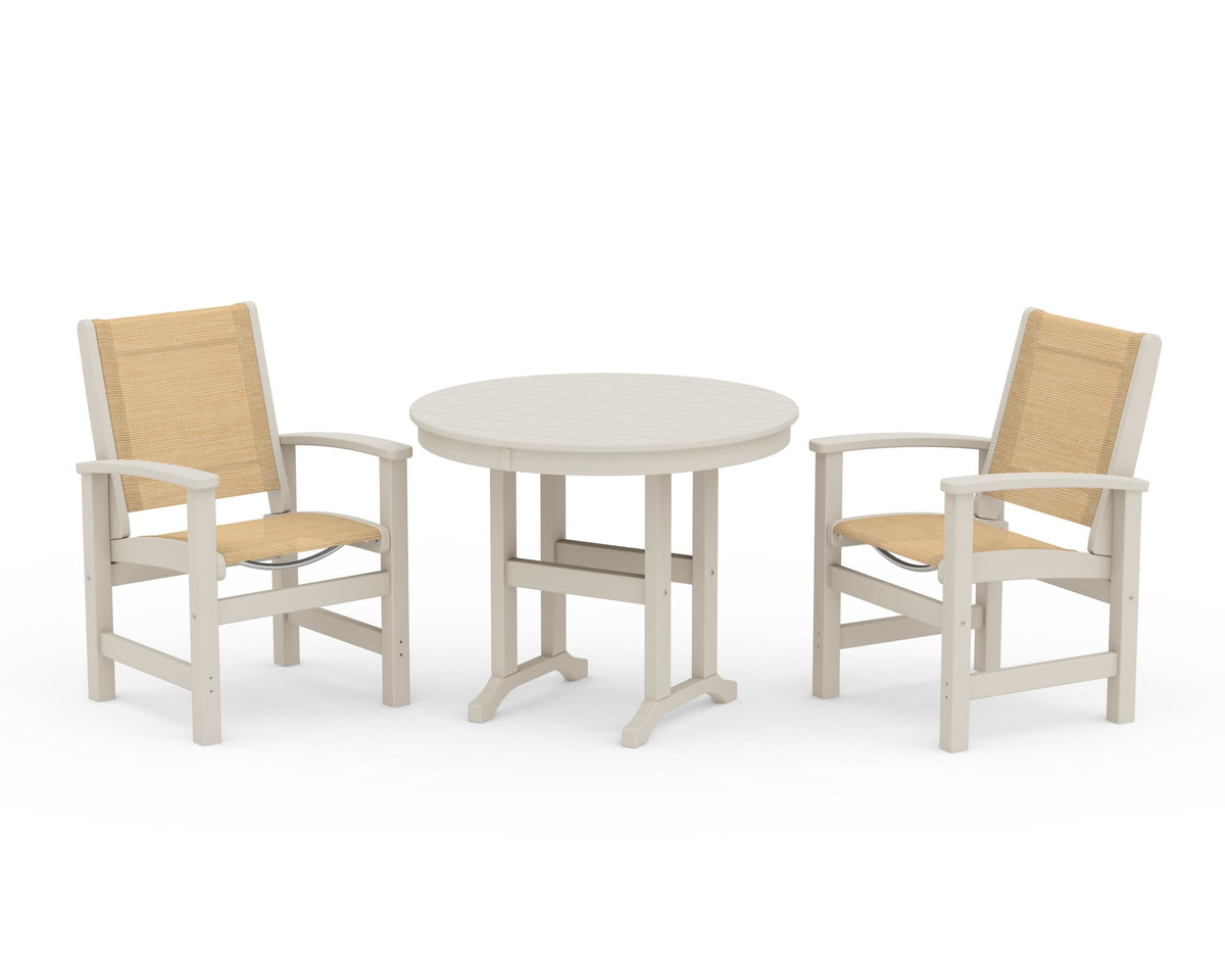 POLYWOOD Coastal 3-Piece Round Dining Set in Sand / Dupioni Apricot