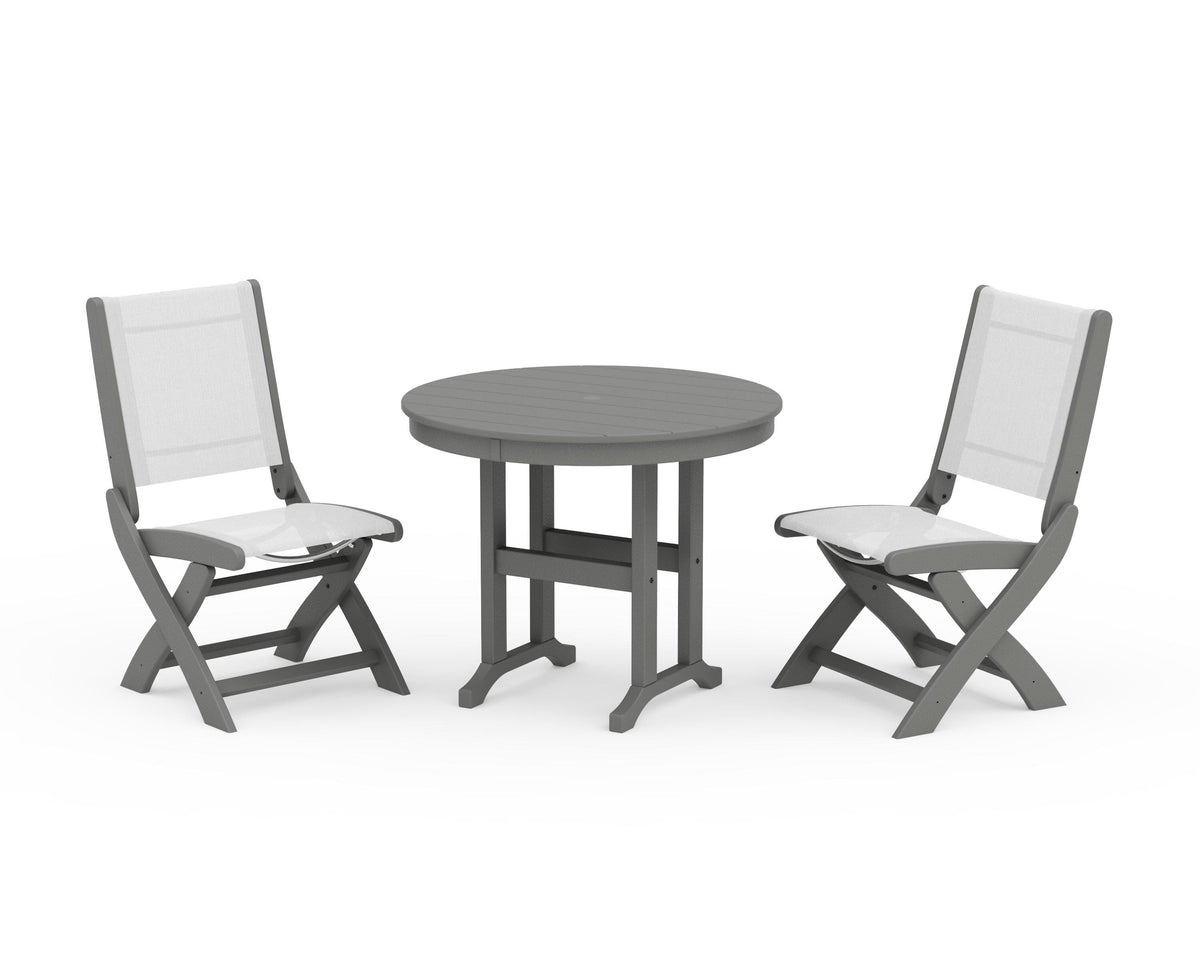 POLYWOOD Coastal Folding Side Chair 3-Piece Round Dining Set in Slate Grey / White