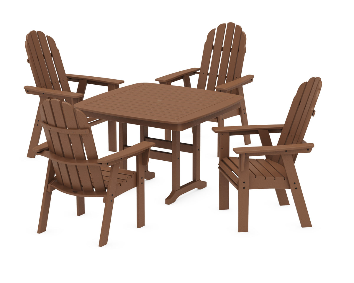 POLYWOOD Vineyard Curveback Adirondack 5-Piece Dining Set - 44" Table in Teak