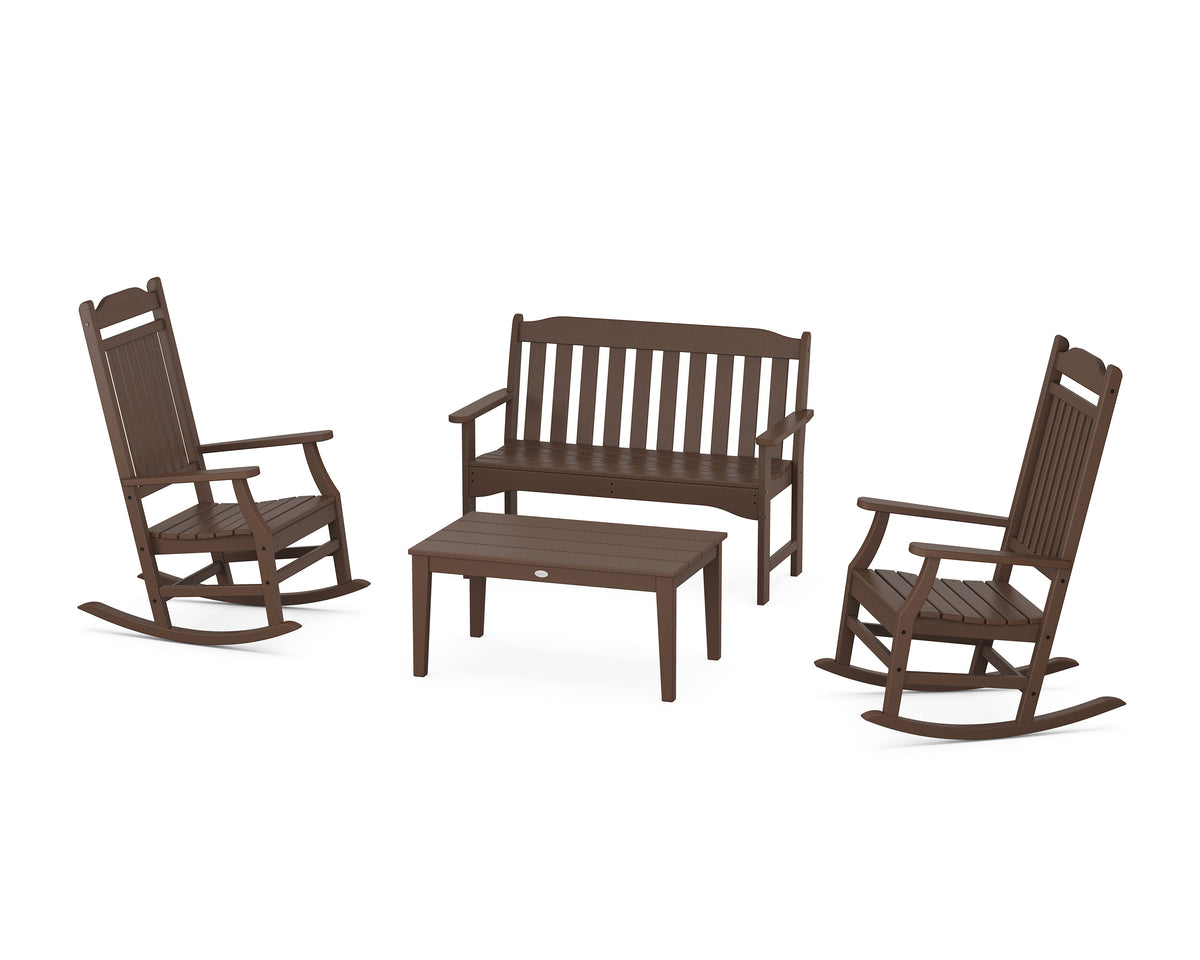 POLYWOOD Cottage Rocking Chair 4-Piece Porch Set in Mahogany