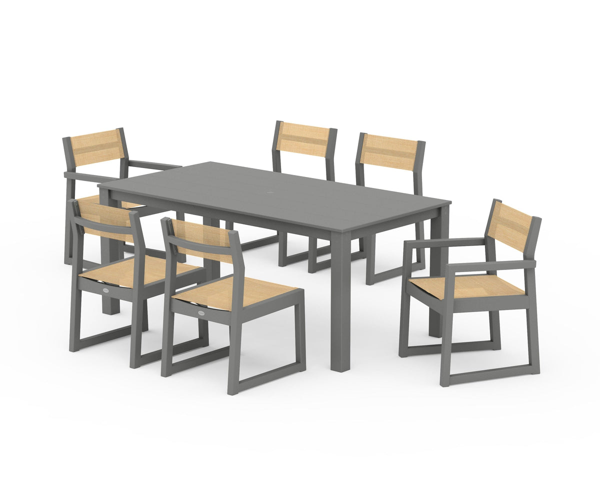 POLYWOOD EDGE Sling 7-Piece Parsons Dining Set in Slate Grey / Dupioni Apricot