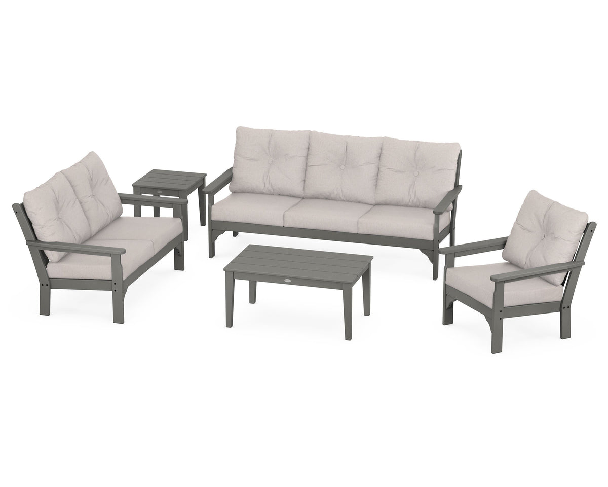 POLYWOOD Vineyard 5-Piece Deep Seating Set with Sofa in Slate Grey / Dune Burlap