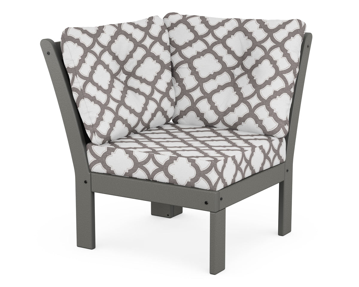 POLYWOOD Vineyard Modular Corner Chair in Slate Grey / Trellis Grey Mist