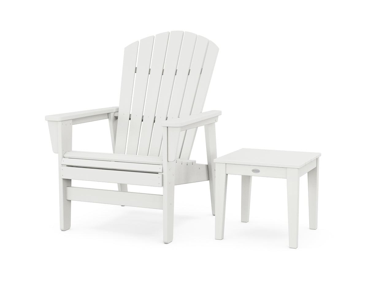 POLYWOOD Nautical Grand Upright Adirondack Chair with Side Table in Vintage White